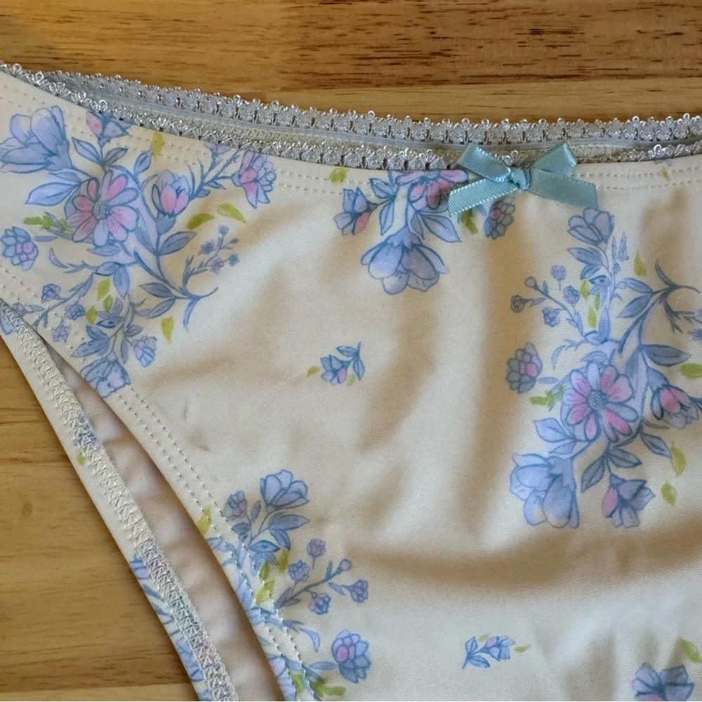 Zaful Floral Lace‎ Trim Cute Bow Bikini Bottoms
